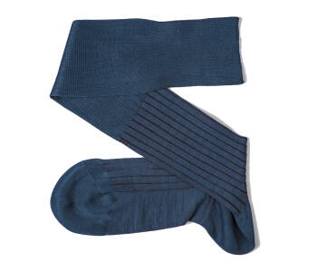 VICCEL / CELCHUK Knee Socks Shadow Stripe Light Navy Blue Burgundy - Morskie podkolanówki z burgundowymi wydzieleniami
