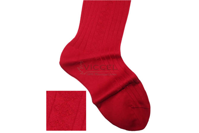 VICCEL / CELCHUK Knee Socks Diamond Textured Scarlet Red - Czerwone luksusowe podkolanówki z diamentową teksturą