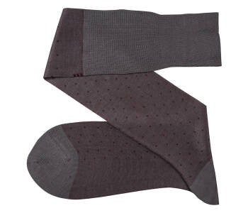 VICCEL / CELCHUK Knee Socks Pin Dots Gray / Burgundy - Szare podkolanówki w burgundowe kropki