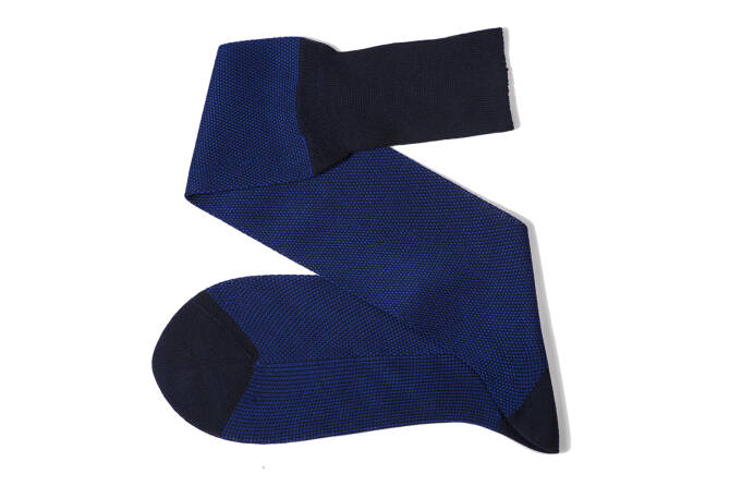 VICCEL / CELCHUK Knee Socks Birdseye Navy Blue / Royal Blue - Granatowe skarpety z niebieskimi prześwitami
