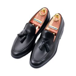 Czarne skórzane mokasyny męskie TLB Sacchetto na gumowej podeszwie rubber 111