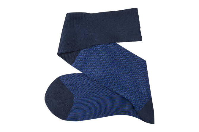 VICCEL / CELCHUK Knee Socks Herringbone Navy Blue / Royal Blue - Granatowe podkolanówki z niebieskimi akcentami