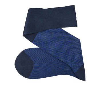 VICCEL / CELCHUK Knee Socks Herringbone Navy Blue / Royal Blue - Granatowe podkolanówki z niebieskimi akcentami