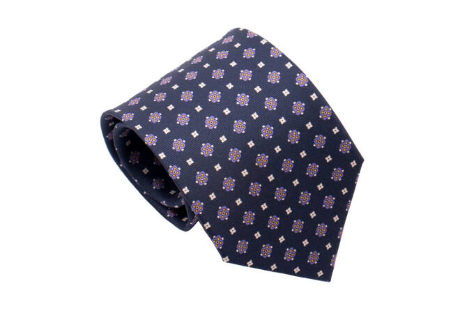 PATINE Tie Printed Silk Square 2 Bleu Petrole-1 HAND MADE - Krawat z drukowanego jedwabiu