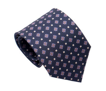 PATINE Tie Printed Silk Square 2 Bleu Petrole-1 HAND MADE - Krawat z drukowanego jedwabiu