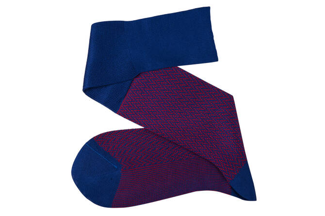 VICCEL / CELCHUK Knee Socks Herringbone Royal Blue / Red - Niebieskie podkolanówki z niebieskimi akcentami