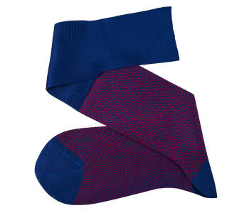 VICCEL / CELCHUK Knee Socks Herringbone Royal Blue / Red - Niebieskie podkolanówki z niebieskimi akcentami