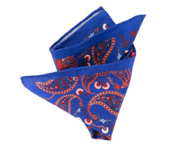 Pocket Square Wool PATHS1611_2 Cobalt - Poszetka z ręcznie rolowanymi brzegami