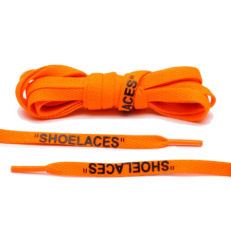 LACE LAB OFF-WHITE Laces 8mm Neon Orange / Black - Pomarańczowe płaskie sznurowadła z czarnym napisem