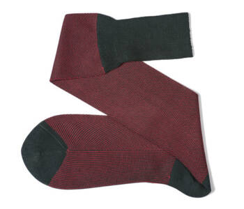 VICCEL / CELCHUK Knee Socks Birdseye Dark Green / Red - Ciemnozielone podkolanówki z czerwonymi prześwitami