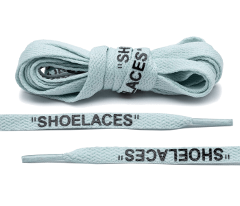 LACE LAB OFF-WHITE Laces 8mm Neon Light Blue - Błękitne płaskie sznurowadła z czarnym napisem