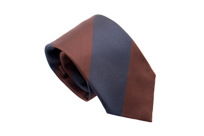 PATINE Tie Silk Stripe Marron / Bleu Petrol HAND MADE - Luksusowy jedwabny krawat w pasy