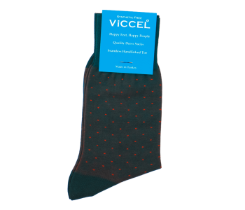 VICCEL / CELCHUK Socks Pindot Green / Orange - Zielone luksusowe skarpety w pomarańczowe kropki