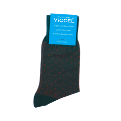 VICCEL / CELCHUK Socks Pindot Green / Orange - Zielone luksusowe skarpety w pomarańczowe kropki