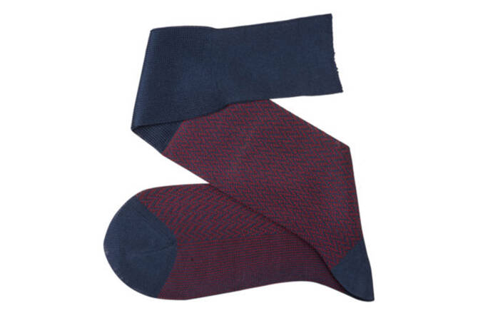 VICCEL / CELCHUK Knee Socks Herringbone Navy Blue / Burgundy - Granatowe podkolanówki z burgundowymi akcentami