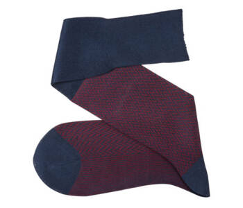 VICCEL / CELCHUK Knee Socks Herringbone Navy Blue / Burgundy - Granatowe podkolanówki z burgundowymi akcentami