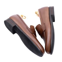 skóra, brąz, penny loafers, PATINE, 77040, tęgość F,  stylizacje z nieformalnymi garniturami, w zestawach koordynowanych