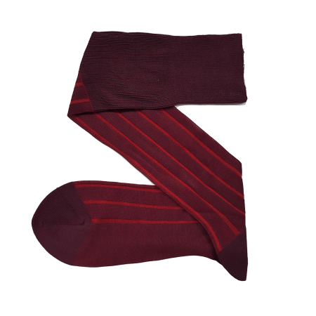 Bordowe ekskluzywne podkolanówki bawełniane męskie z wydzieleniami czerwonymi viccel knee socks shadow stripe burgundy red