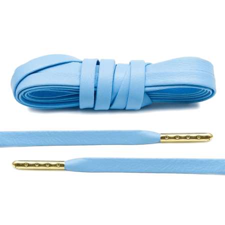 LACE LAB Luxury Leather Laces 6mm University Blue Gold Plated - Błękitne skórzane sznurowadła ze złotymi końcówkami