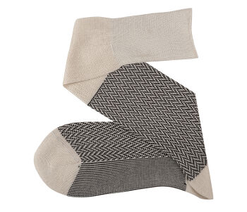 VICCEL / CELCHUK Knee Socks Herringbone Raw / Black - Kremowe podkolanówki z czarnymi akcentami