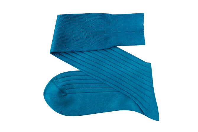 VICCEL Knee Socks Solid Turquoise Cotton