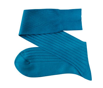 VICCEL / CELCHUK Knee Socks Solid Turquoise Cotton - Turkusowe luksusowe podkolanówki