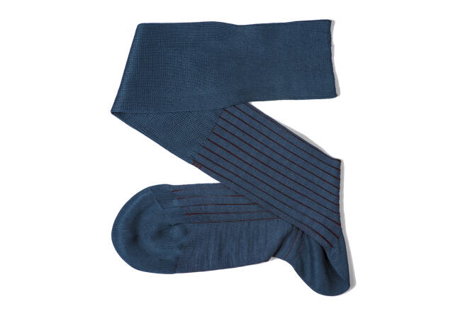 VICCEL / CELCHUK Knee Socks Shadow Stripe Light Navy Blue Burgundy - Morskie podkolanówki z burgundowymi wydzieleniami