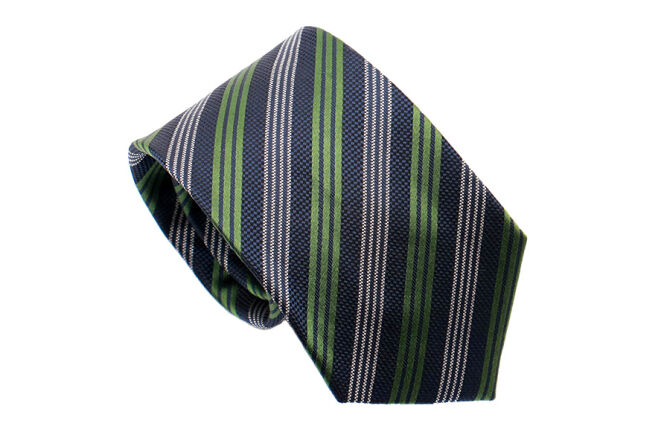 PATINE Tie 21 Vert Fonce / Bleu Marine / Argent HAND FINISHED - Jedwabny krawat