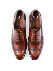 brązowe Eleganckie obuwie z ażurkami i dekoracyjnymi zdobieniami typu brogues. Szyte metodą  goodyear welted. TLB 531 old england marron.