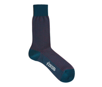 VICCEL / CELCHUK Socks Dot Petrolium / Red Square - Ciemno zielone skarpety z czerwonymi akcentami