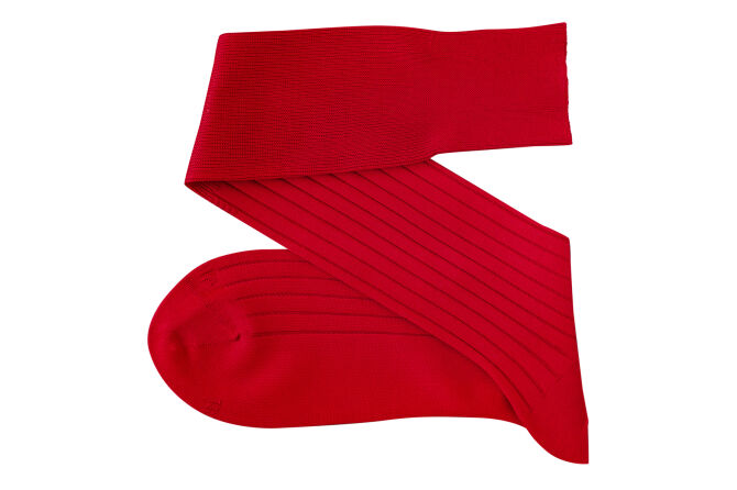 VICCEL / CELCHUK Knee Socks Solid Scarlet Red Cotton - Czerwone luksusowe podkolanówki