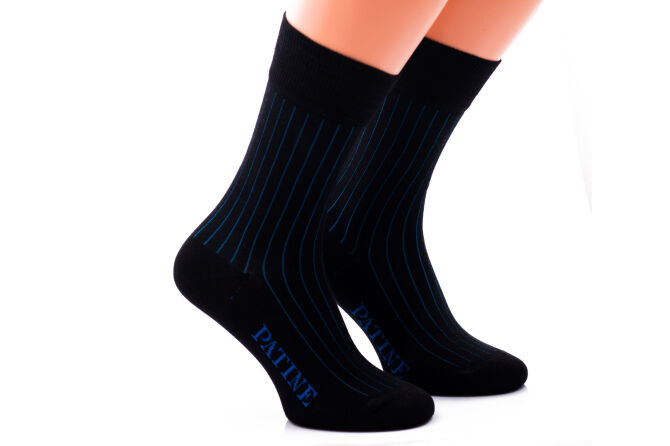 PATINE Socks PASH01 Black / Blue - Klasyczne skarpety typu SHADOW czarne z niebieskimi wydzieleniami