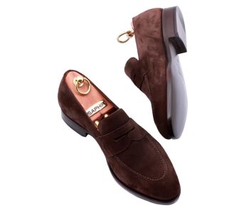 PATINE Loafers 77043 G Suede Brown - brązowe zamszowe loafersy męskie