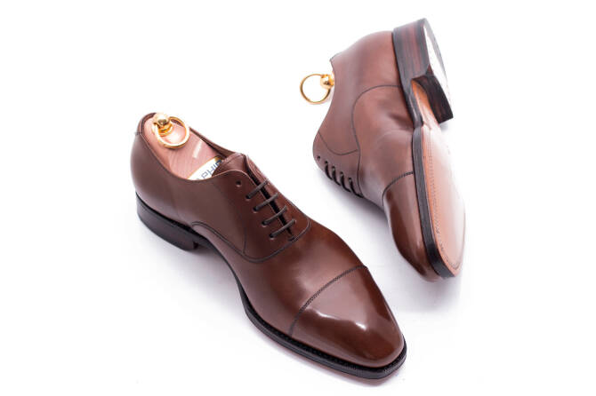 Eleganckie obuwie koloru brązowego typu oxford z skórzaną podeszwą. Szyte metodą ramową. Yanko shoes  14272 Cambridge Marron