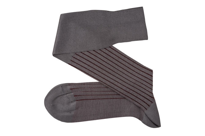 VICCEL / CELCHUK Knee Socks Shadow Stripe Gray / Burgundy - Szare podkolanówki z burgundowymi wydzieleniami