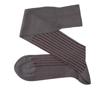 VICCEL / CELCHUK Knee Socks Shadow Stripe Gray / Burgundy - Szare podkolanówki z burgundowymi wydzieleniami