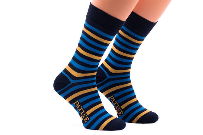 PATINE Socks PAPA03-0706 - Granatowe skarpety w niebiesko żółte paski