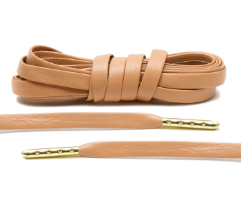 LACE LAB Luxury Leather Laces 6mm Tan Gold Plated - Jasnobrązowe skórzane sznurowadła ze złotymi końcówkami