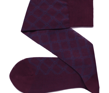 VICCEL / CELCHUK Knee Socks Tartan Burgundy / Royal Blue - Cienkie podkolanówki męskie