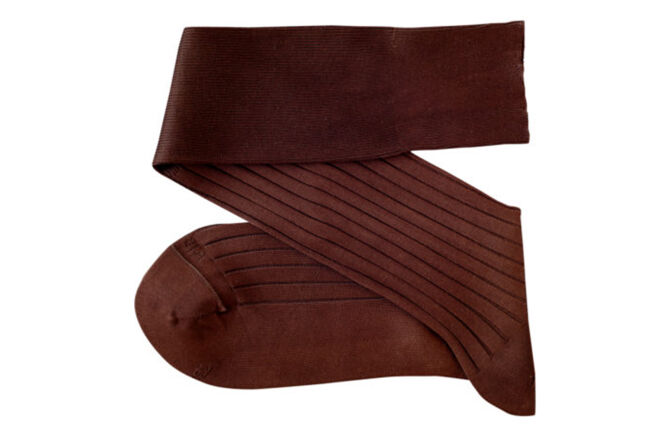 VICCEL / CELCHUK Knee Socks Solid Brown Cotton - Brązowe luksusowe podkolanówki