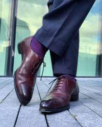 eleganckie fioletowe podkolanówki męskie viccel knee socks pin dots purple red