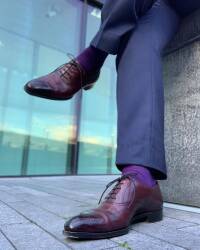 fioletowe eleganckie podkolanówki męskie viccel knee socks pin dots purple red