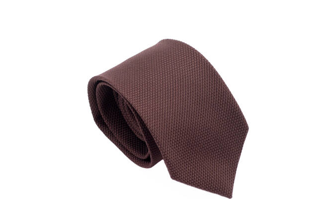 PATINE Tie Grenadine Fina Marron 04 HAND MADE - Luksusowy krawat z brązowej grenadyny
