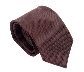 PATINE Tie Grenadine Fina Marron 04 HAND MADE - Luksusowy krawat z brązowej grenadyny