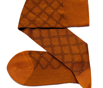 VICCEL / CELCHUK Knee Socks Tartan Mustard / Brown - Cienkie podkolanówki męskie