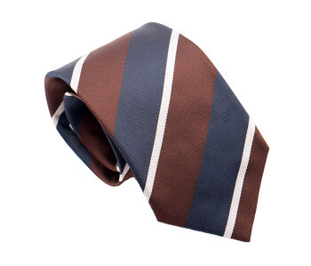 PATINE Tie Silk Stripe Marron / Bleu Petrol / Argent HAND MADE - Luksusowy jedwabny krawat w pasy