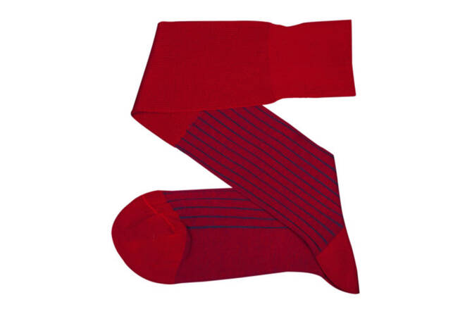 VICCEL / CELCHUK Knee Socks Shadow Stripe Red Royal / Blue - Czerwone podkolanówki z niebieskimi wydzieleniami