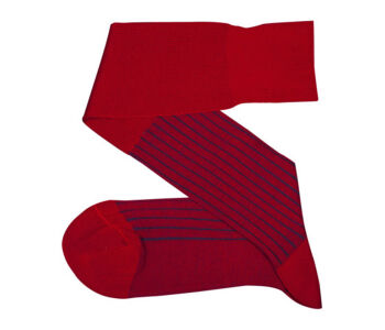 VICCEL / CELCHUK Knee Socks Shadow Stripe Red Royal / Blue - Czerwone podkolanówki z niebieskimi wydzieleniami