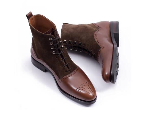 PATINE Balmoral Boots 77010 G Brown & Suede Olive - brązowe trzewiki męskie