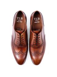 brązowe Eleganckie obuwie z ażurkami i dekoracyjnymi zdobieniami typu brogues. Szyte metodą  goodyear welted. TLB 548 old england medium brown